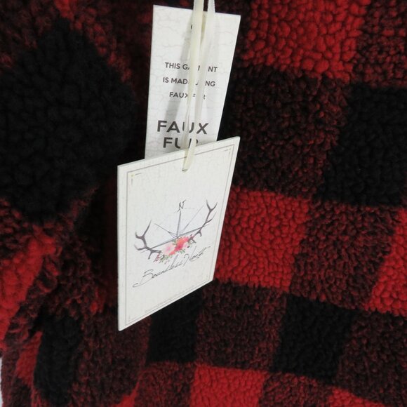 Boundless North Buffalo Plaid Red & Black Faux Fur 1/4 Zip Pullover Jacket XS - Picture 5 of 7